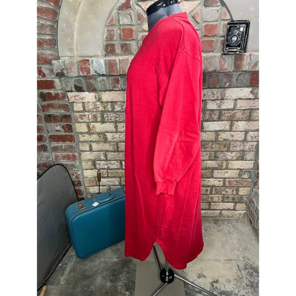 sweatshirt dress nightgown fuzzy cat plaid bow red white - Picture 4 of 9